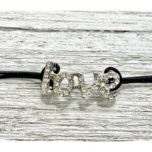 Love Rhinestone Leather Choker Cord Necklace